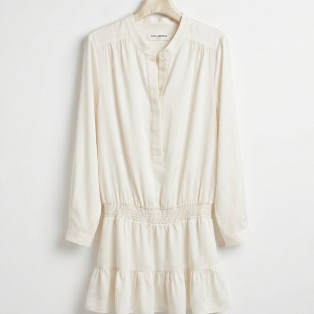 A.L.C. Lightweight Cream Mini Dress with Smocked Waist